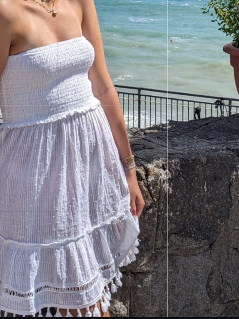 Free People White Strapless Tiered Tassel Mini Dress
